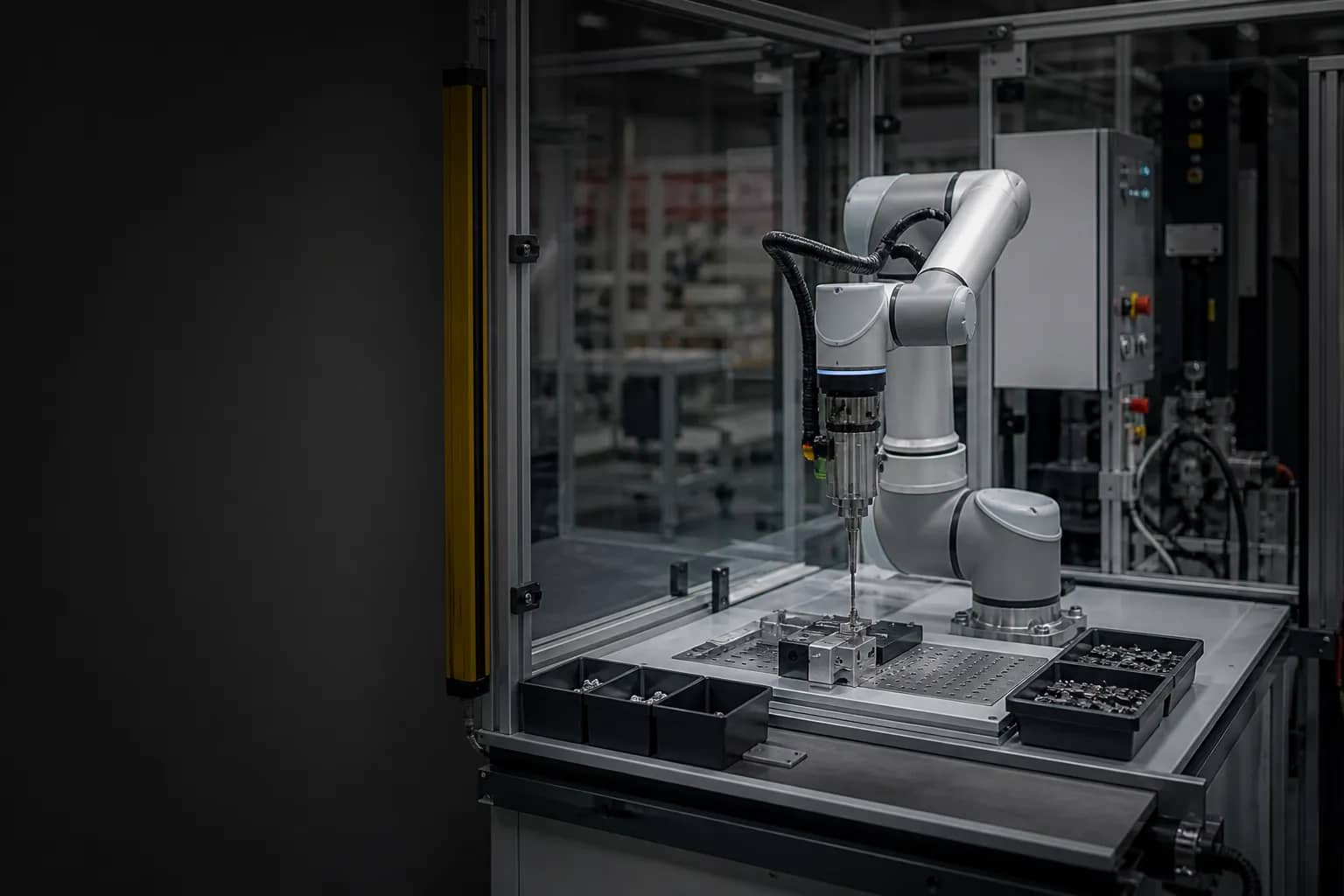 Flexible collaborative robot assembling a small industrial component