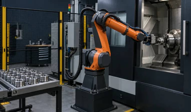 robot gripper approaching a CNC lathe chuck