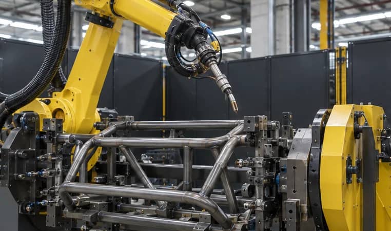 antorcha robotizada alcanzando un bastidor en posicionador