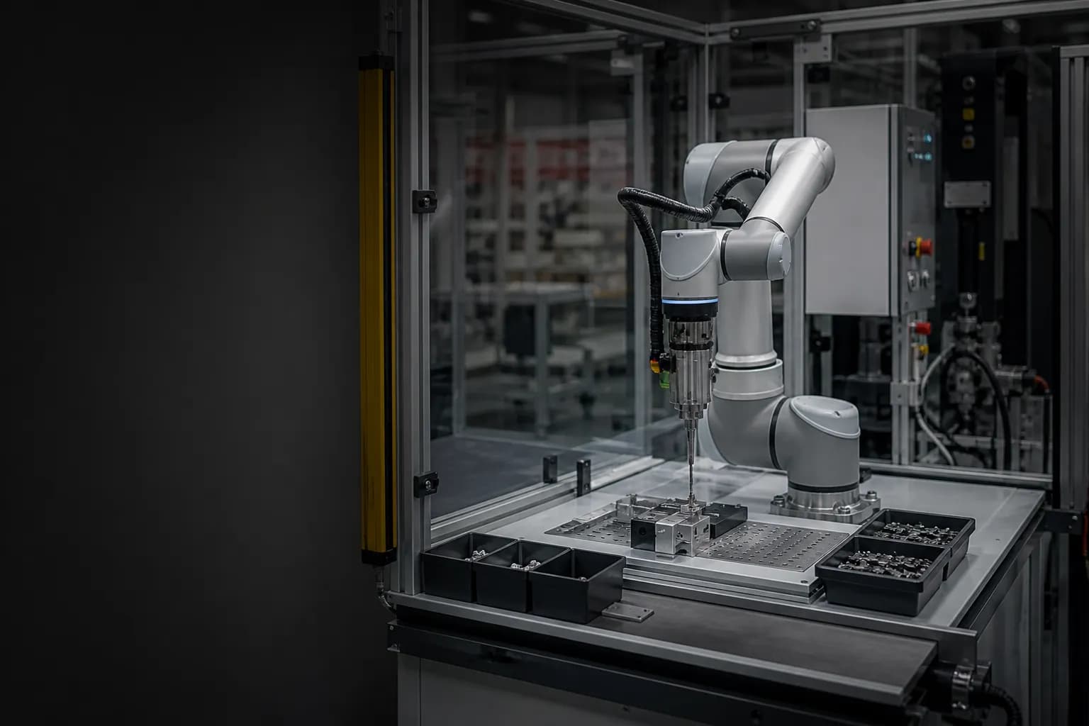 Flexible collaborative robot assembling a small industrial component
