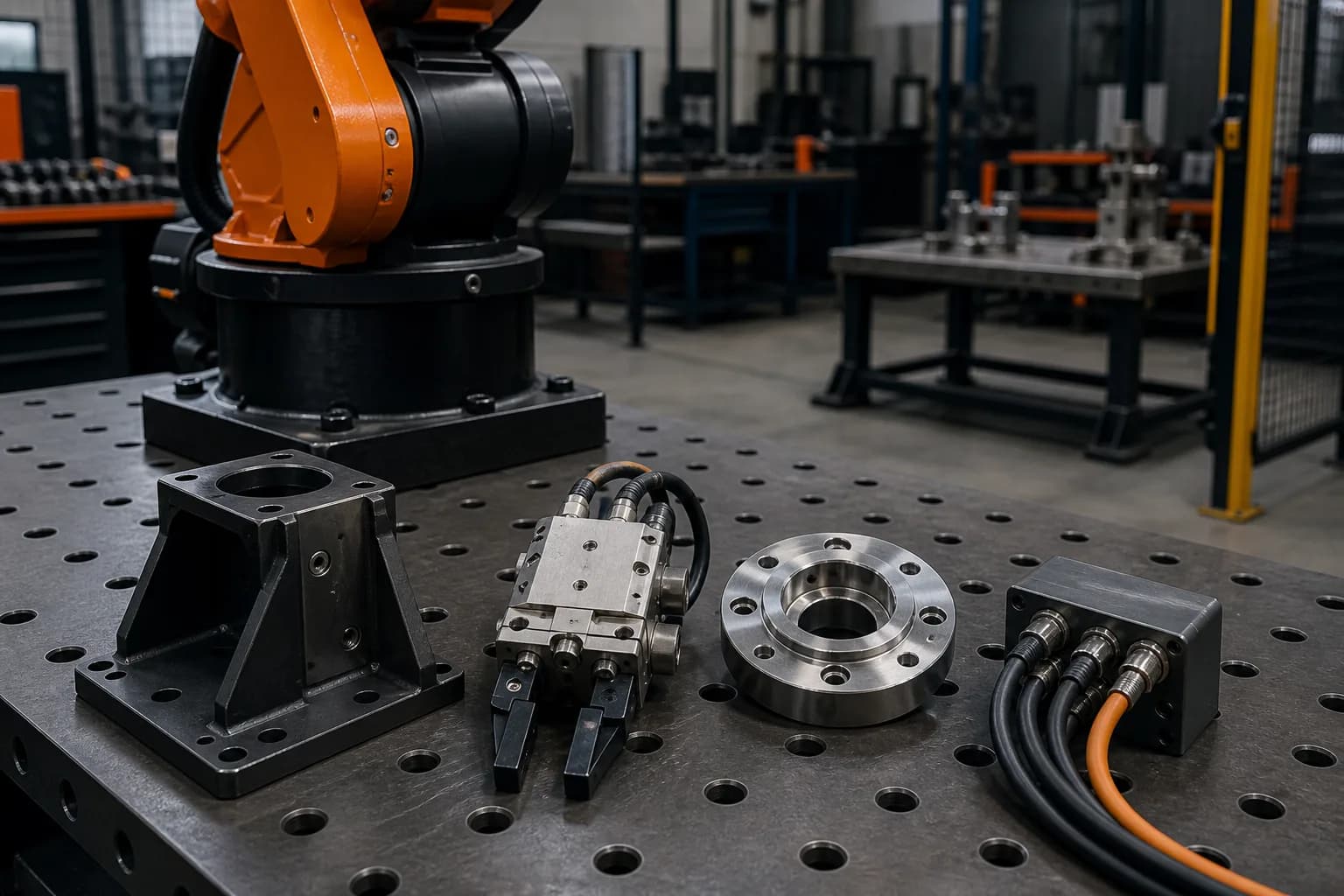 Robot components, EOAT, controller and custom base prepared for integration
