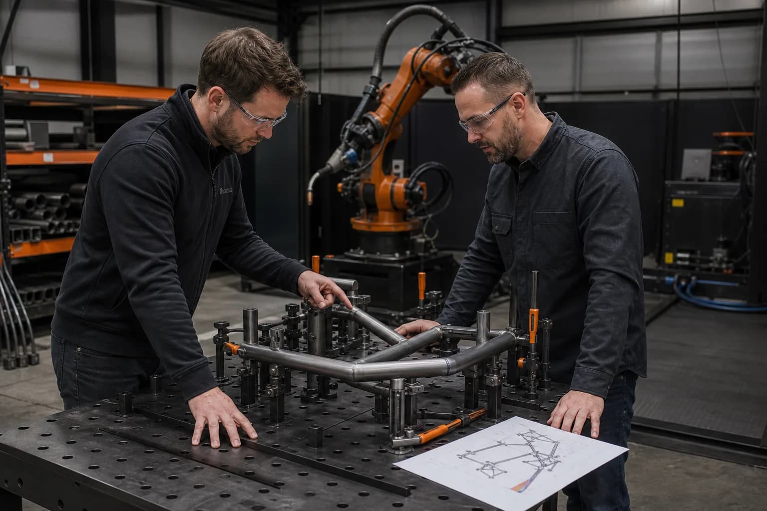 Engineers reviewing a robot automation project