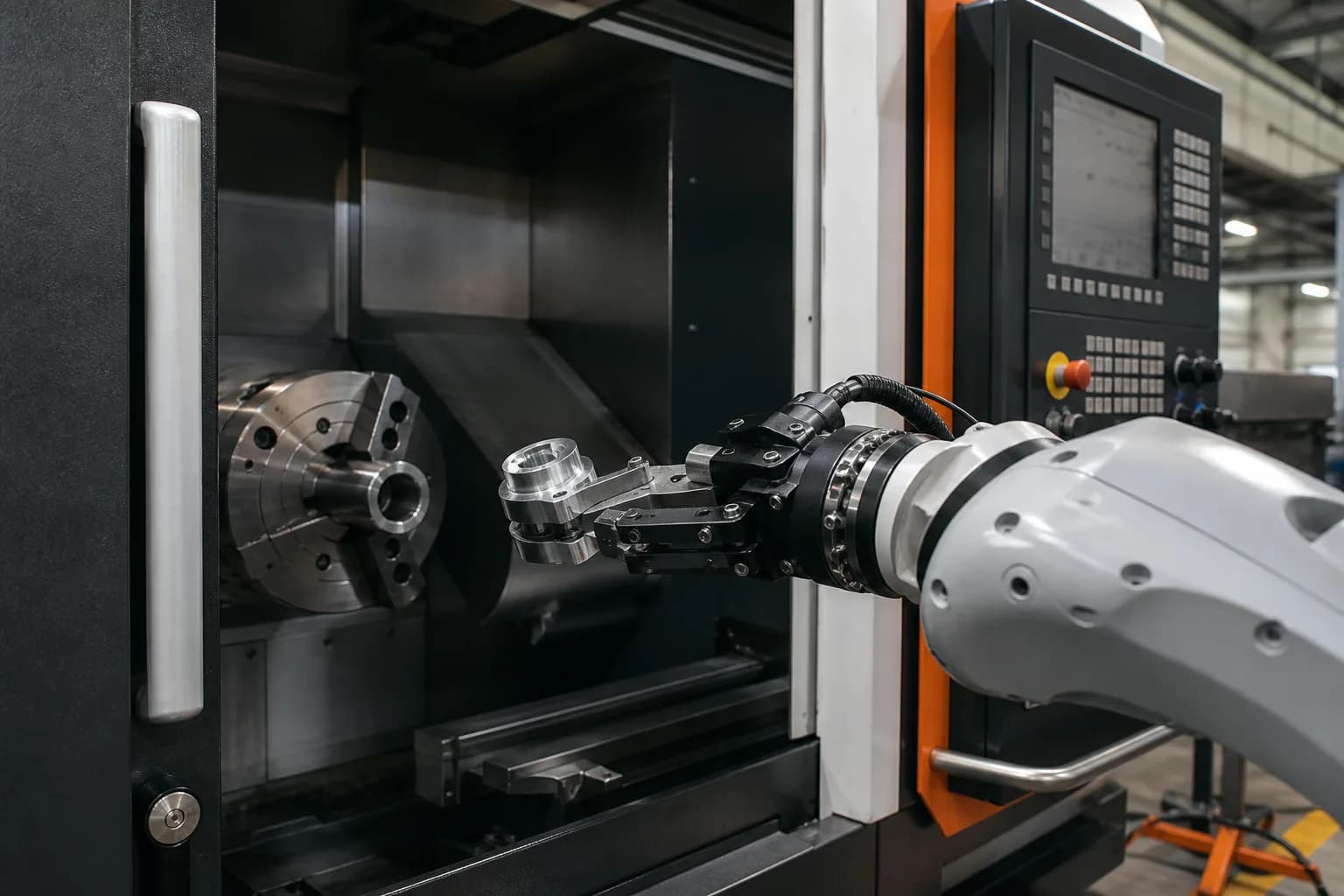 Robot tending a CNC machine