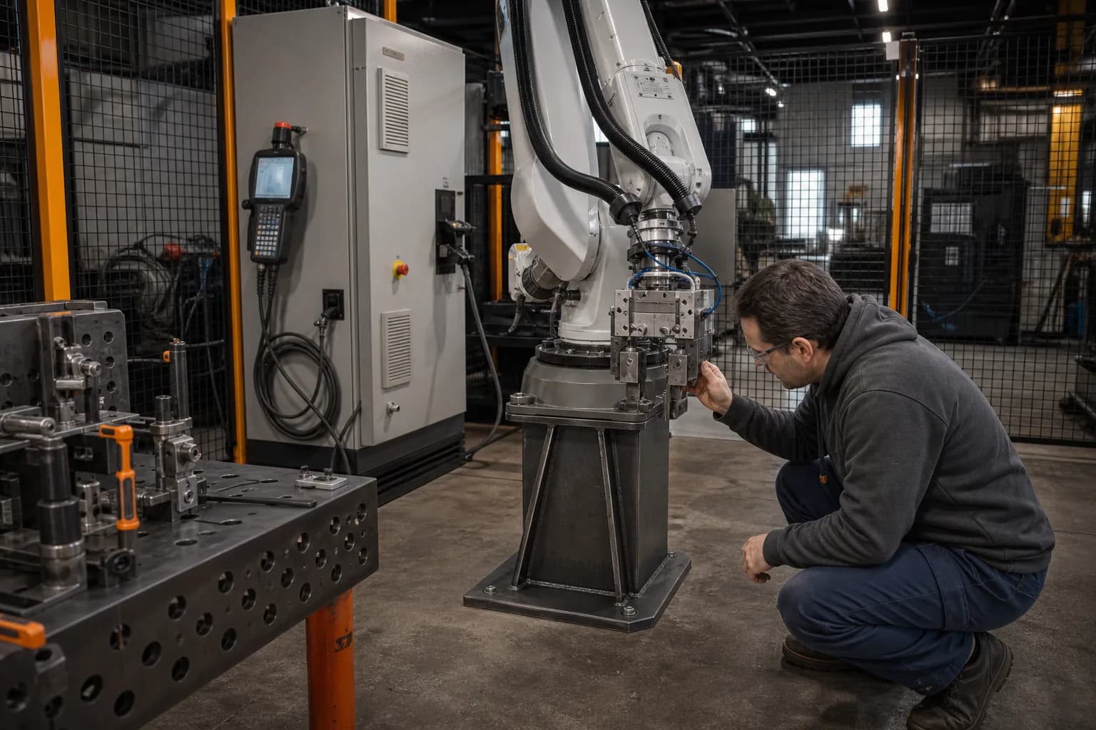 Custom EOAT & Robot Base integrated with adjacent cell equipment