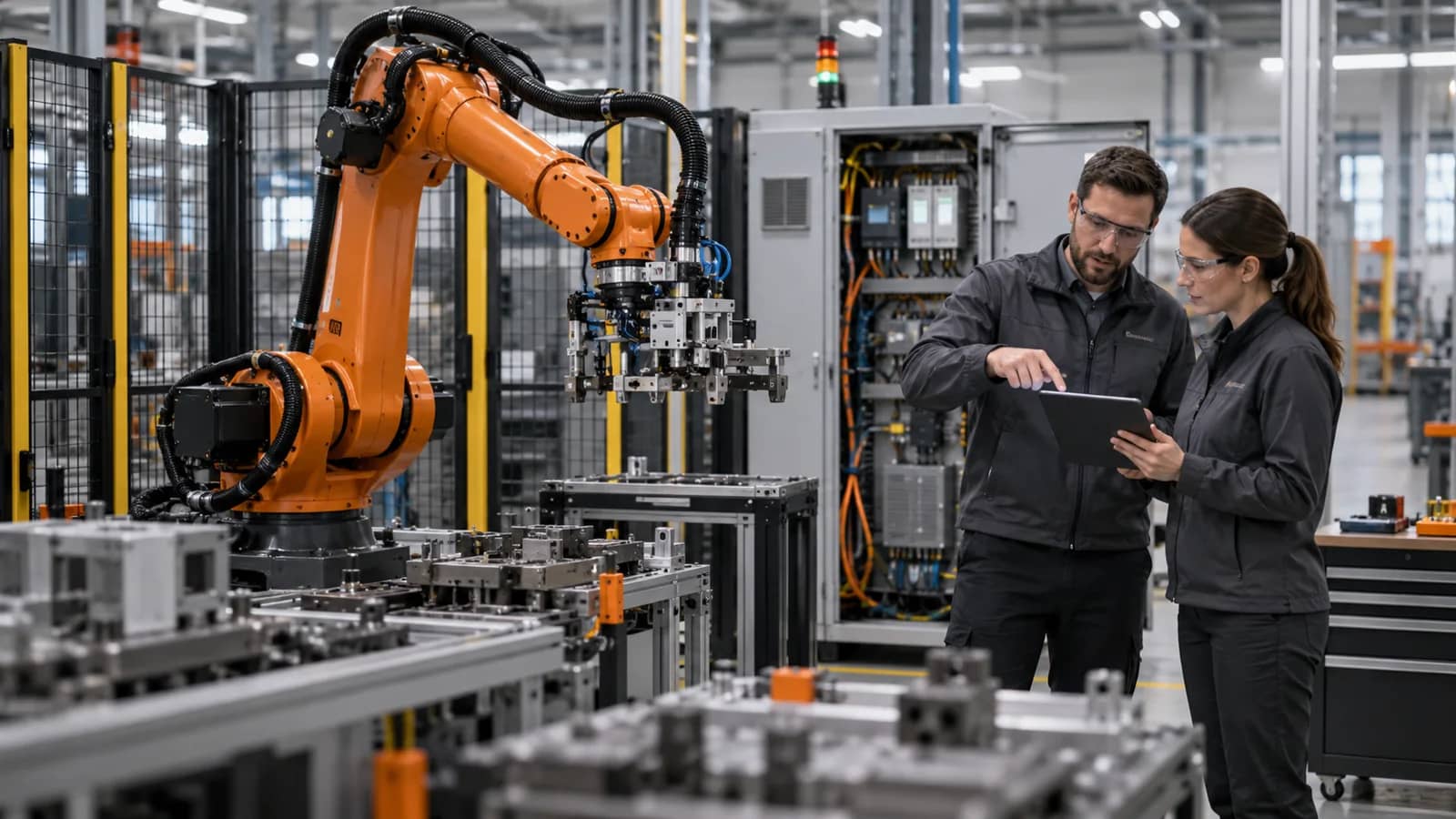 unbranded OEM industrial robot program review with engineers and controller