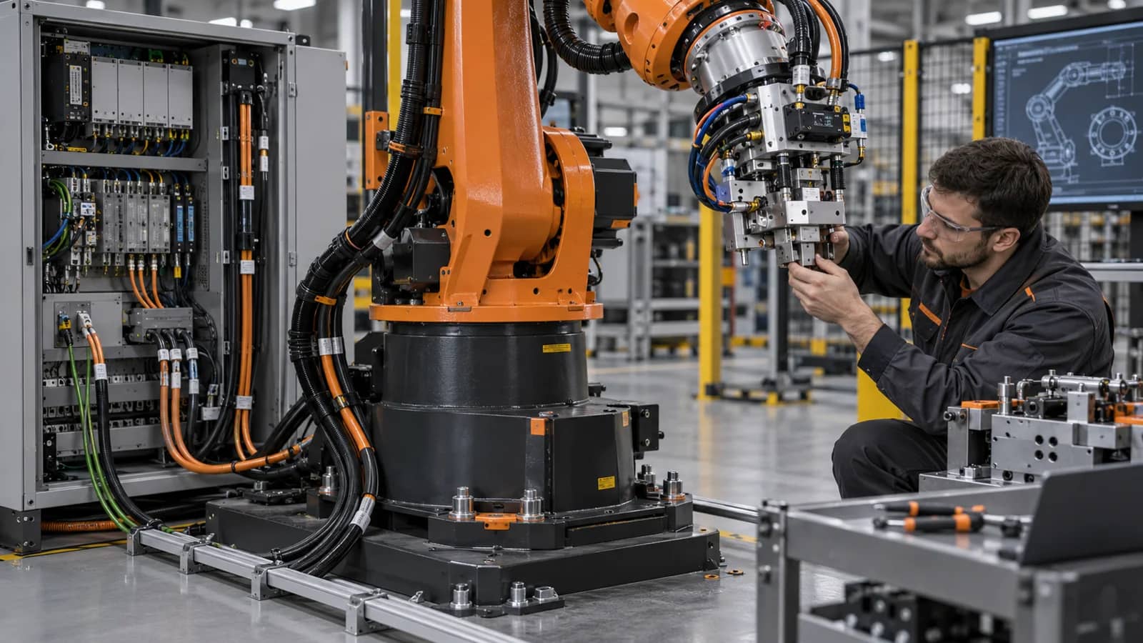 engineer controlling robot BOM software and drawing revisions
