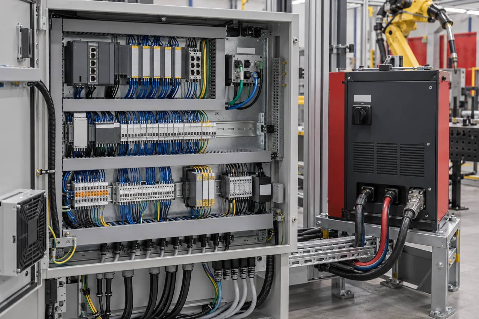 generic controller I/O and fieldbus cabling in a clean cabinet