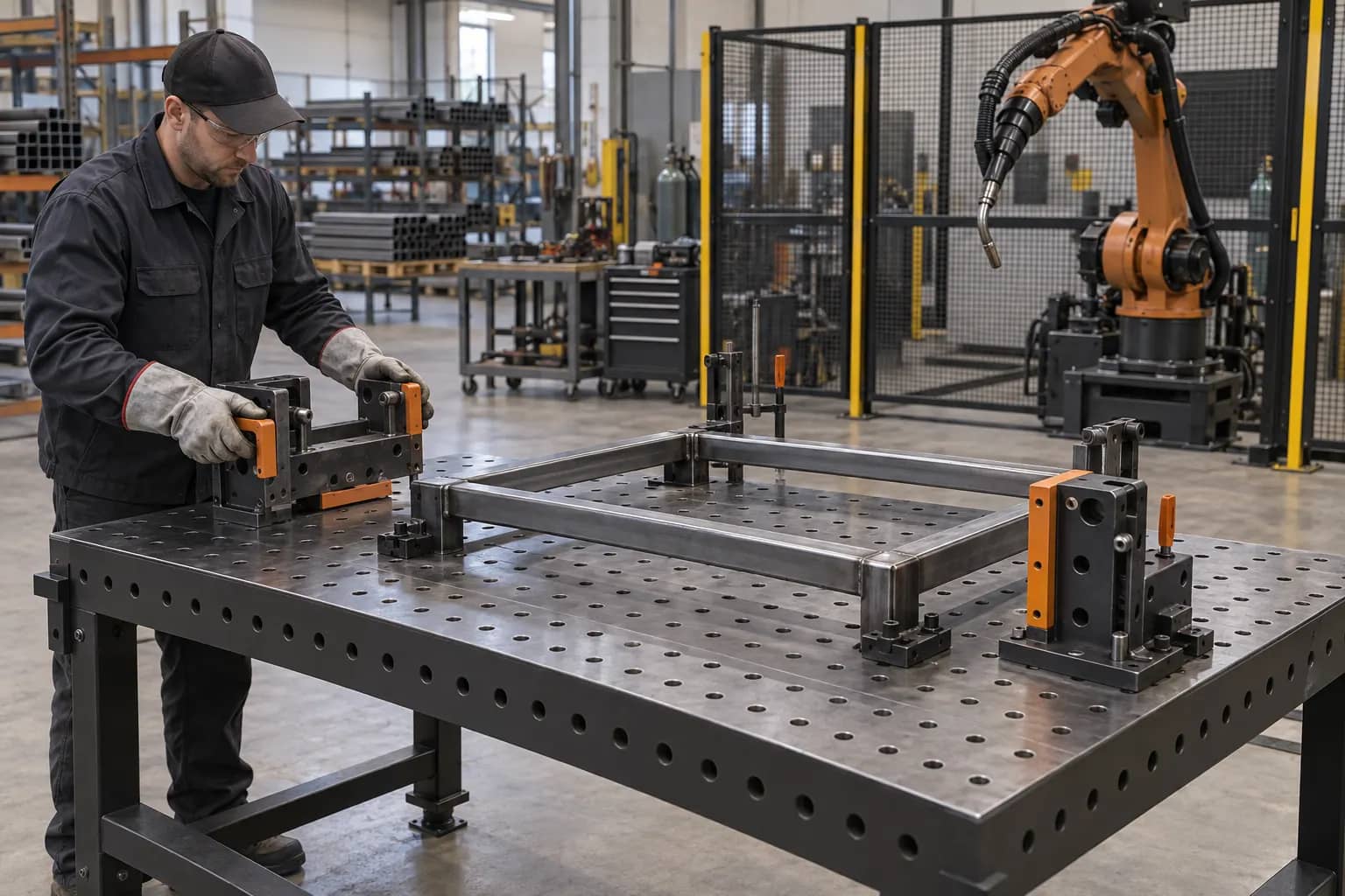Técnico conceptual cambiando un tope desmontable en un útil inactivo